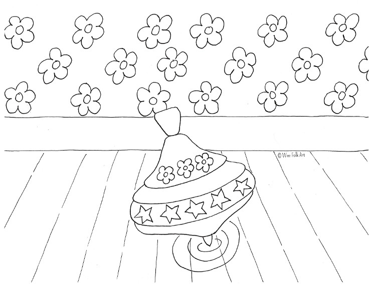 Spinning top coloring page â wee folk art