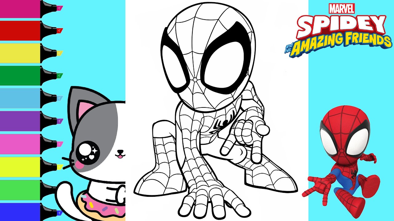 Coloring spidey and his amazing friends spidey and spin coloring book pages sprinkled donuts jr