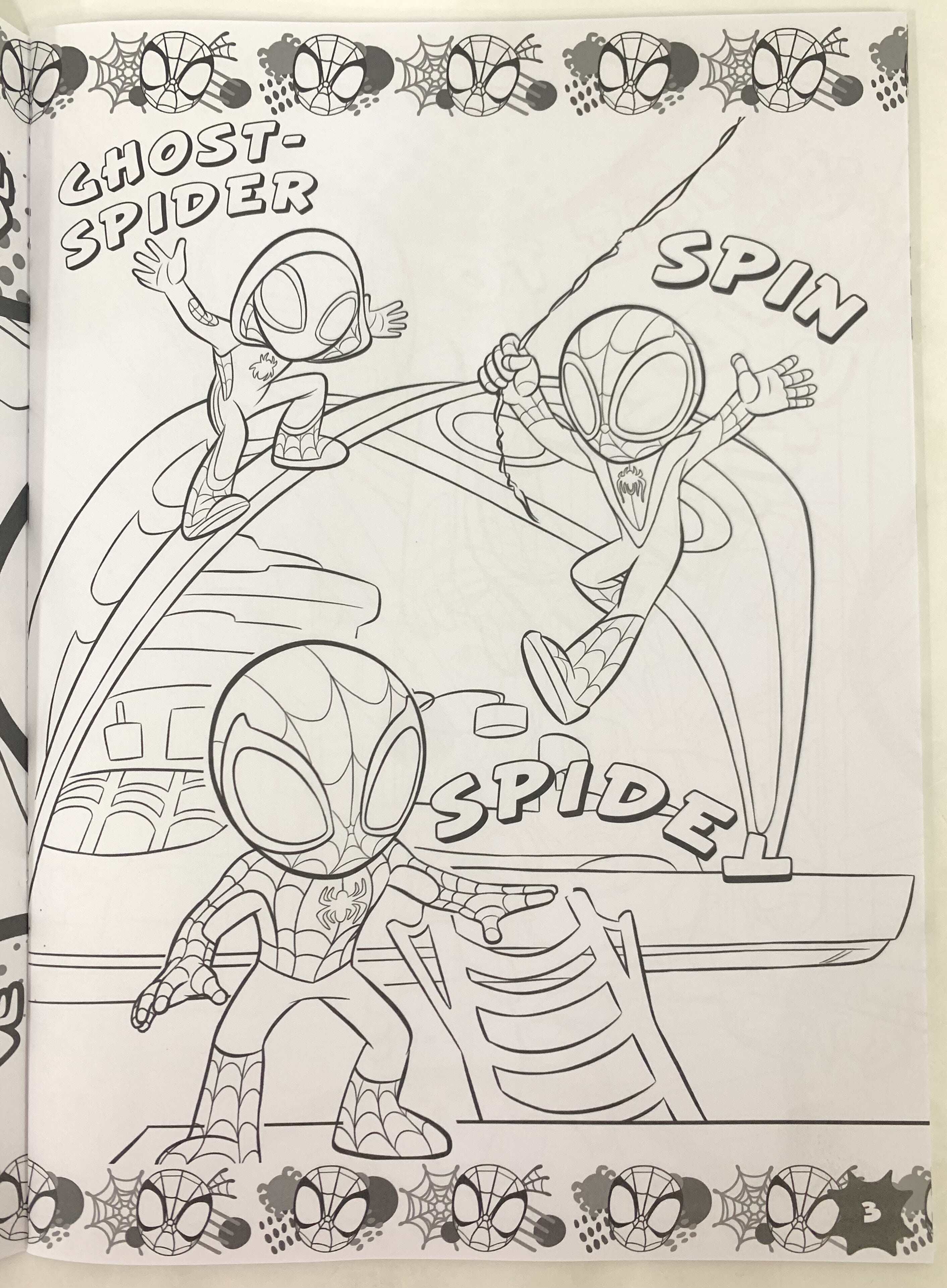 Marvel spiderman lets swing colouring book for kids to color with spidey team