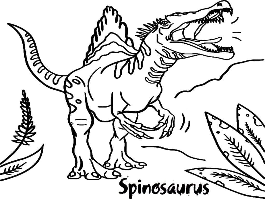 Spinosaurus in the forest coloring page