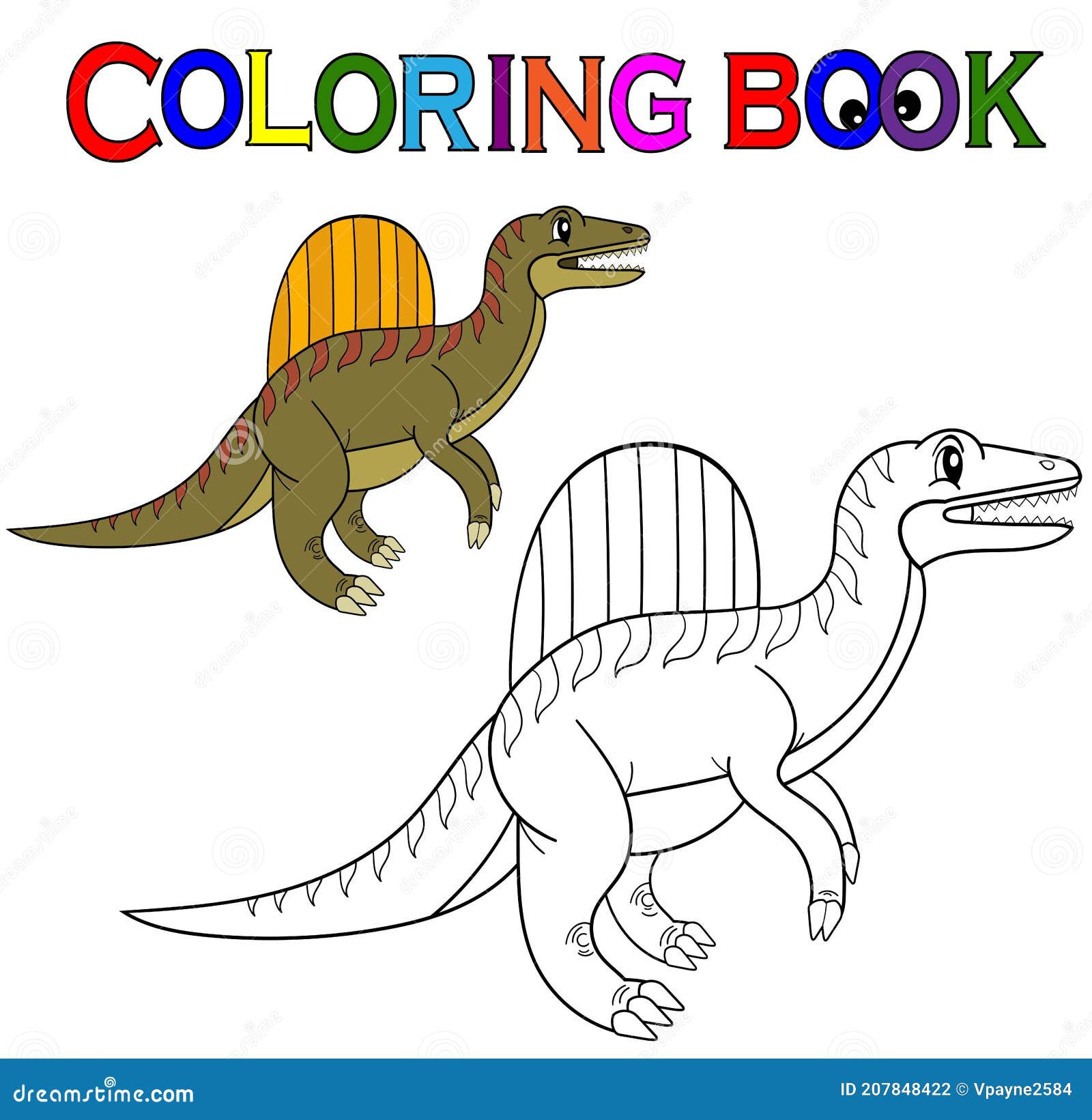 Coloring page dinosaur vector illustration cartoon character spinosaurus clipart stock illustration