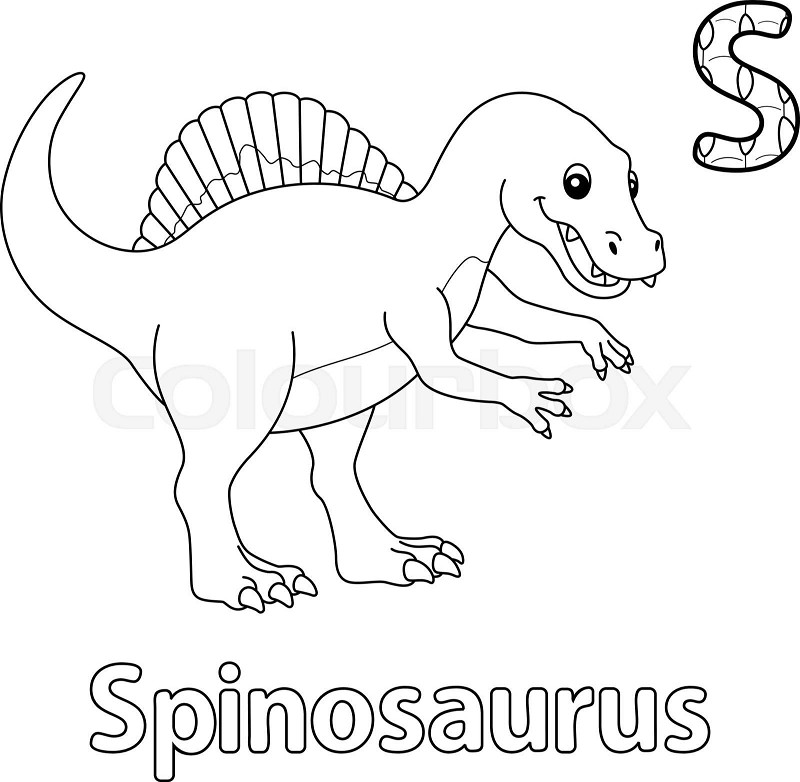 Spinosaurus alphabet dinosaur abc coloring page s stock vector