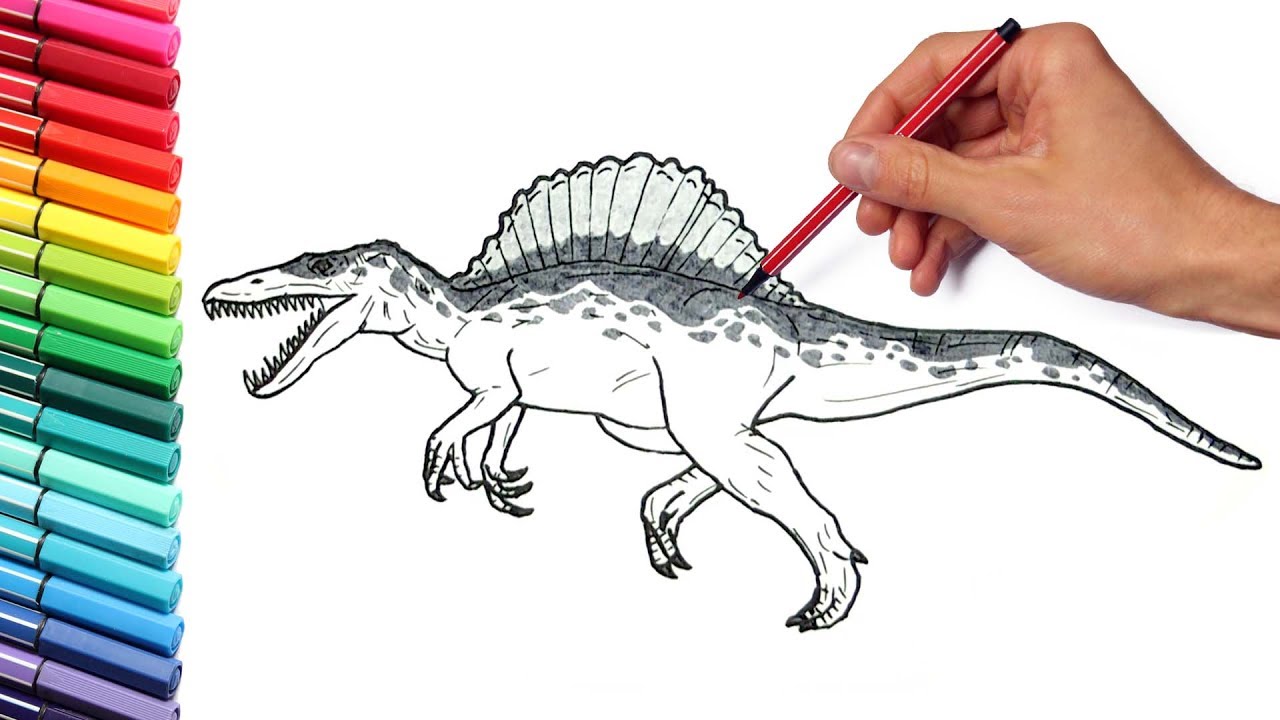 Drawing and coloring spinosaur from jurassic parck