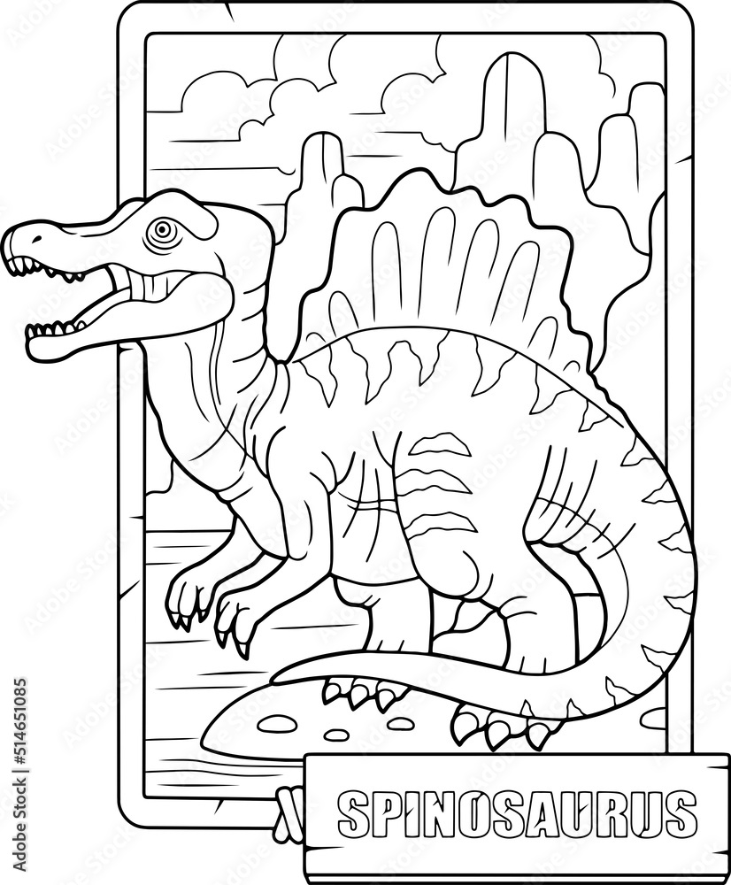 Prehistoric dinosaur spinosaurus coloring book for children outline illustration vector