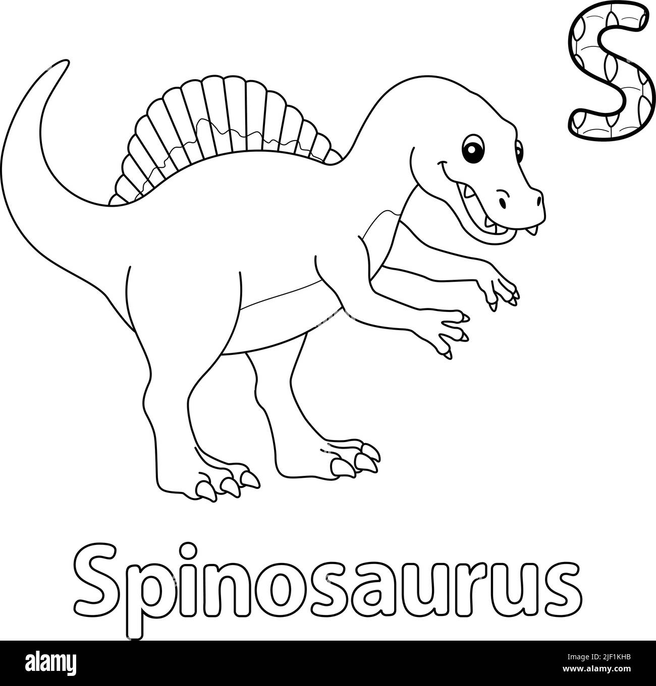 Coloring page for kids with spinosaurus dinosaur and colored preview vector illustration stock vector image art