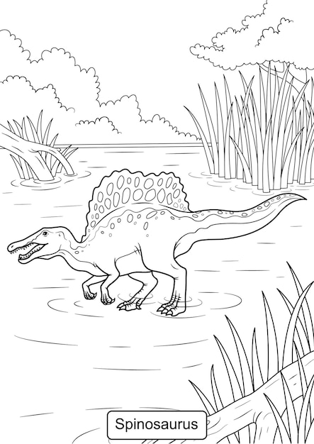 Premium vector spinosaurus dinosaur line art for coloring page vector illustration