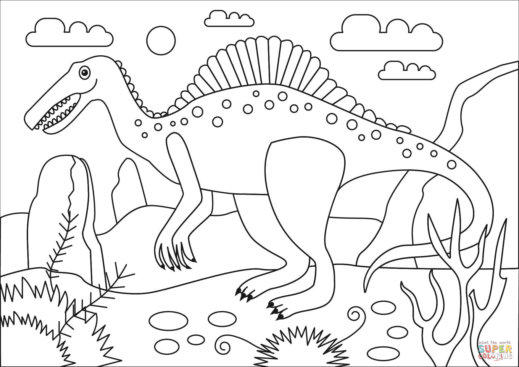 Spinosaurus dinosaur coloring page free printable coloring pages