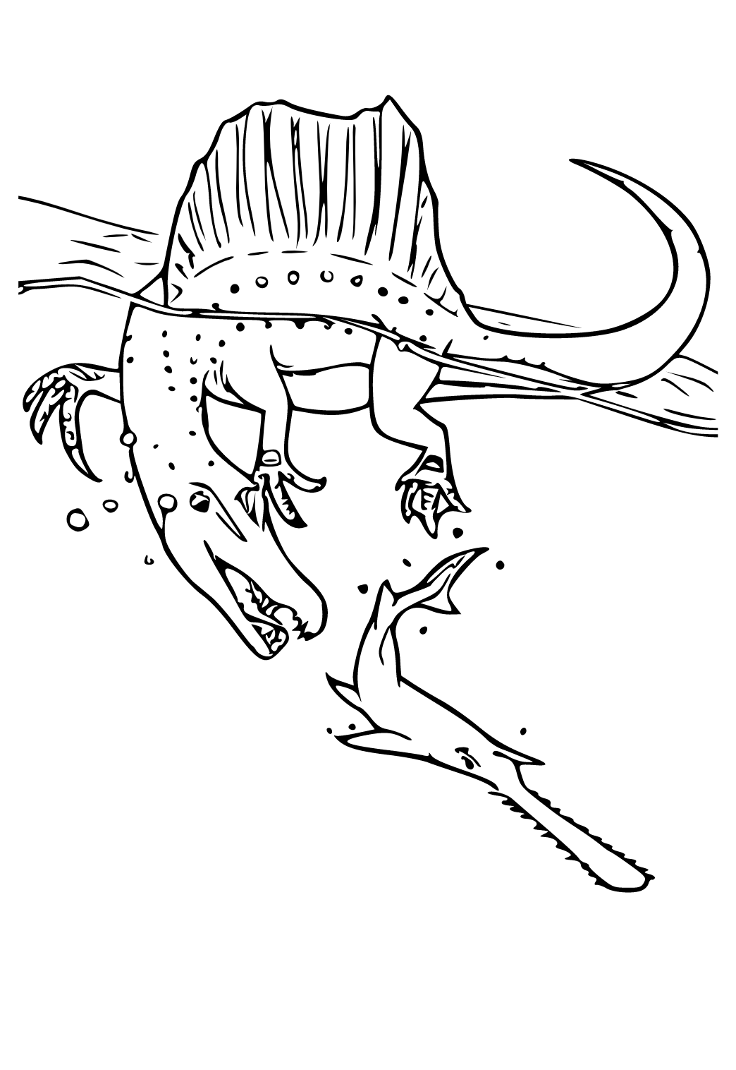 Free printable spinosaurus hunting coloring page for adults and kids