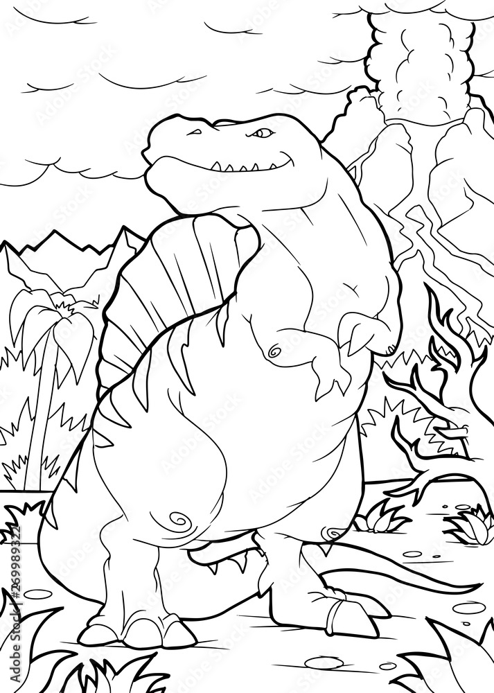 Coloring book spinosaurus dinosaur coloring page vector