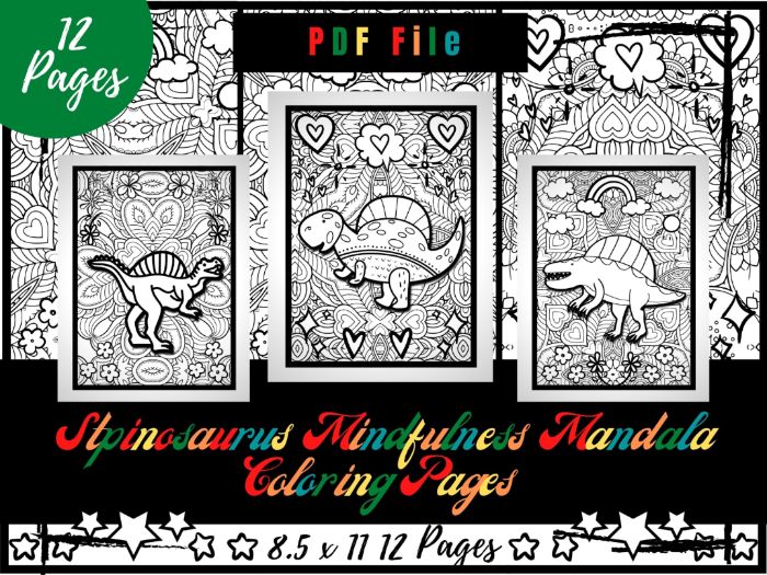 Spinosaurus mindfulness mandala colouring pages dinosaurs colouring printable pdf teaching resources