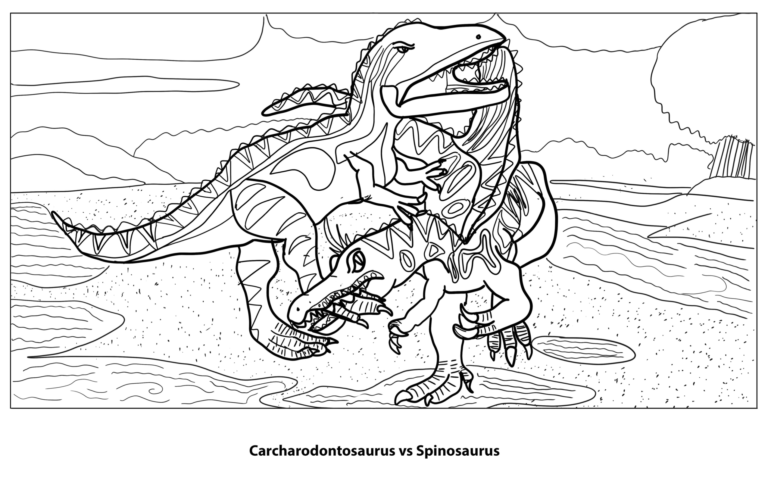 Carcharodontosaurus vs spinosaurus coloring sheet my