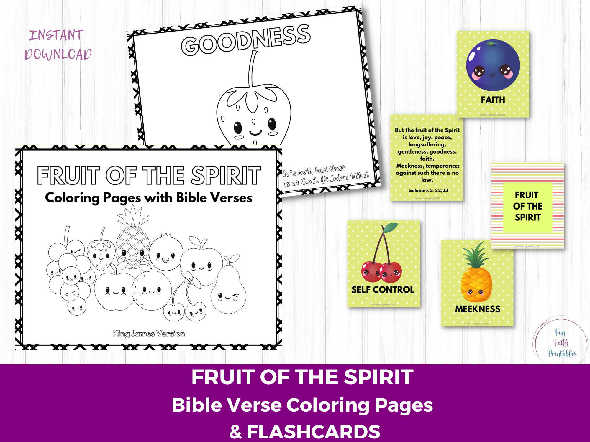 Fruit of the spirit bible verse coloring pages for kids fruit of the spirit flashcards kids coloring book sunday school coloring pages