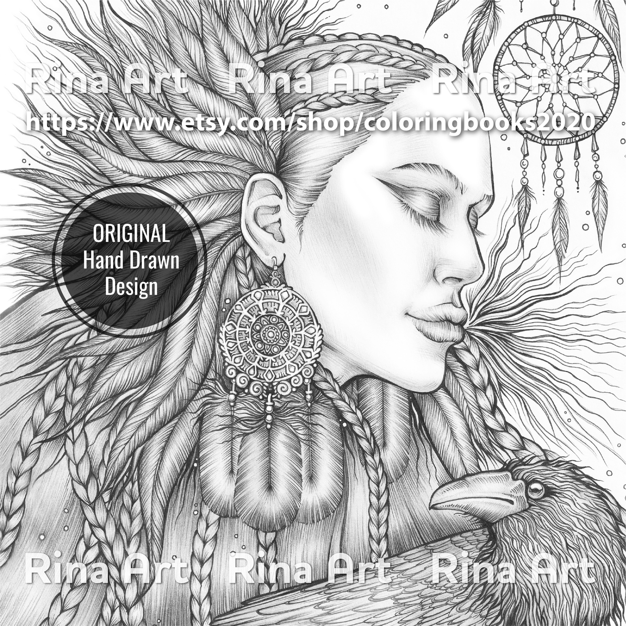 Raven spirit coloring page printable adult colouri