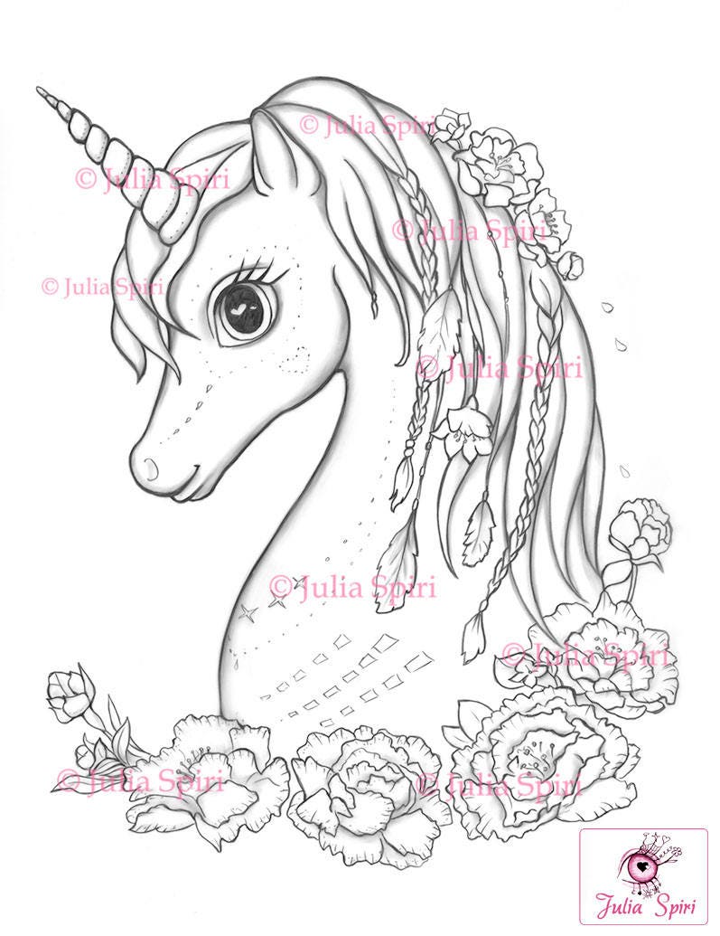 Coloring pages fantasy unicorn with flowers spirit dreamer â the art of julia spiri