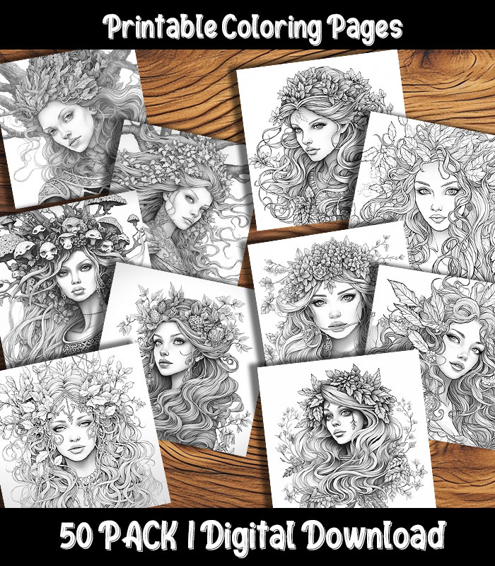 Tree spirit coloring pages digital pack happy colorist