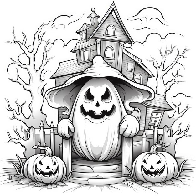 Premium ai image ghost spirit simple children coloring page halloween cute white background book isolated bold