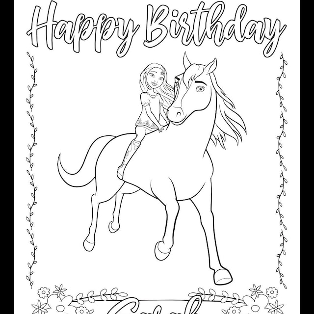 Spirit riding free girls horse party personalized printable coloring sheet coloring page color page party favor printable party game