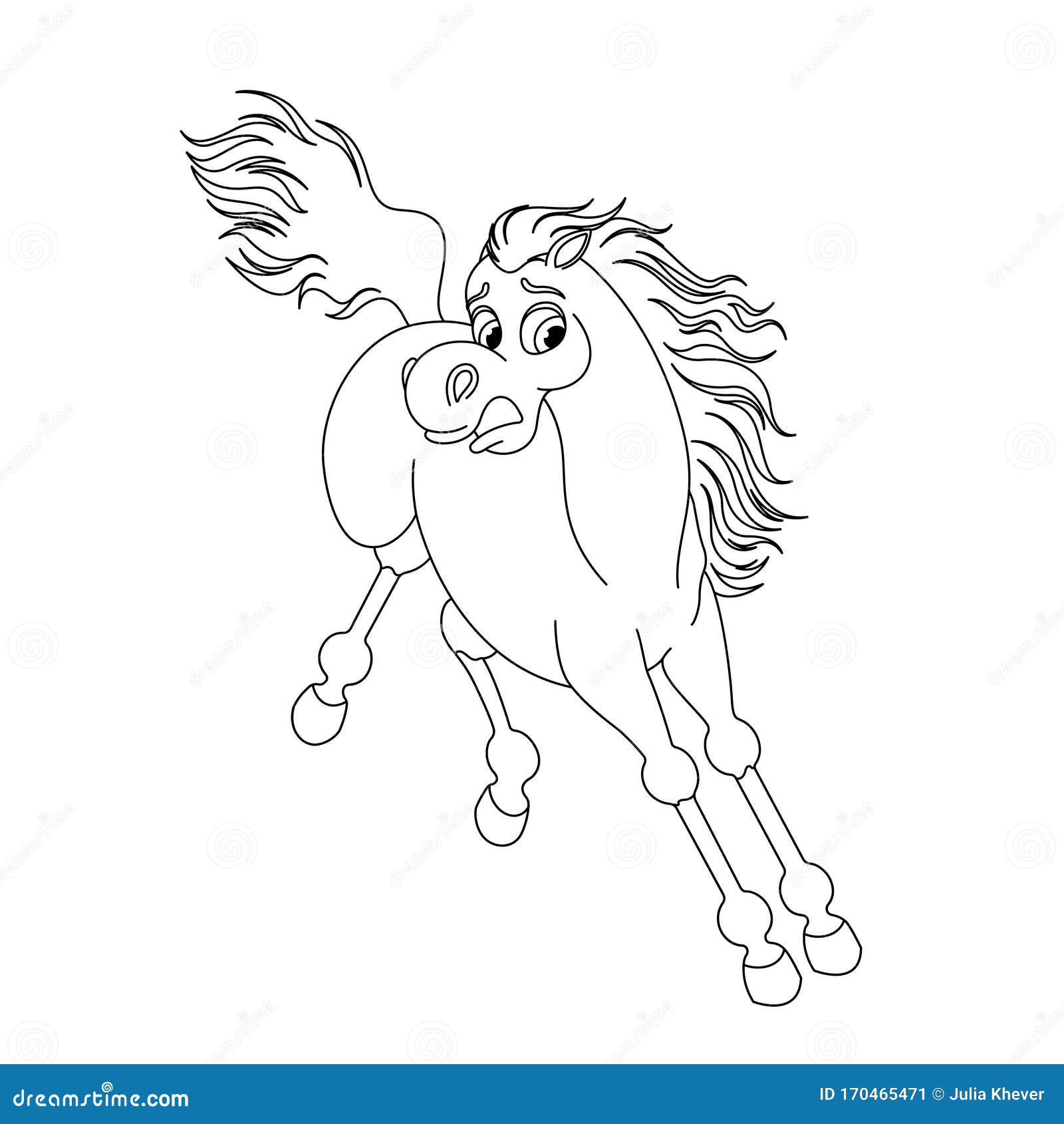 Cute hand drawn jumping horse drawing contour for coloring stock vector