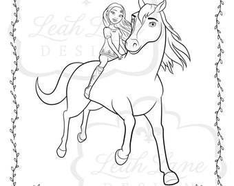 Spirit riding free girls horse party personalized printable coloring sheet coloring page color page party favor printable party game