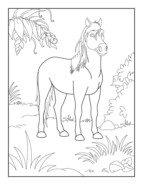 Premium vector horse coloring page for kids coloring book for relax and meditation