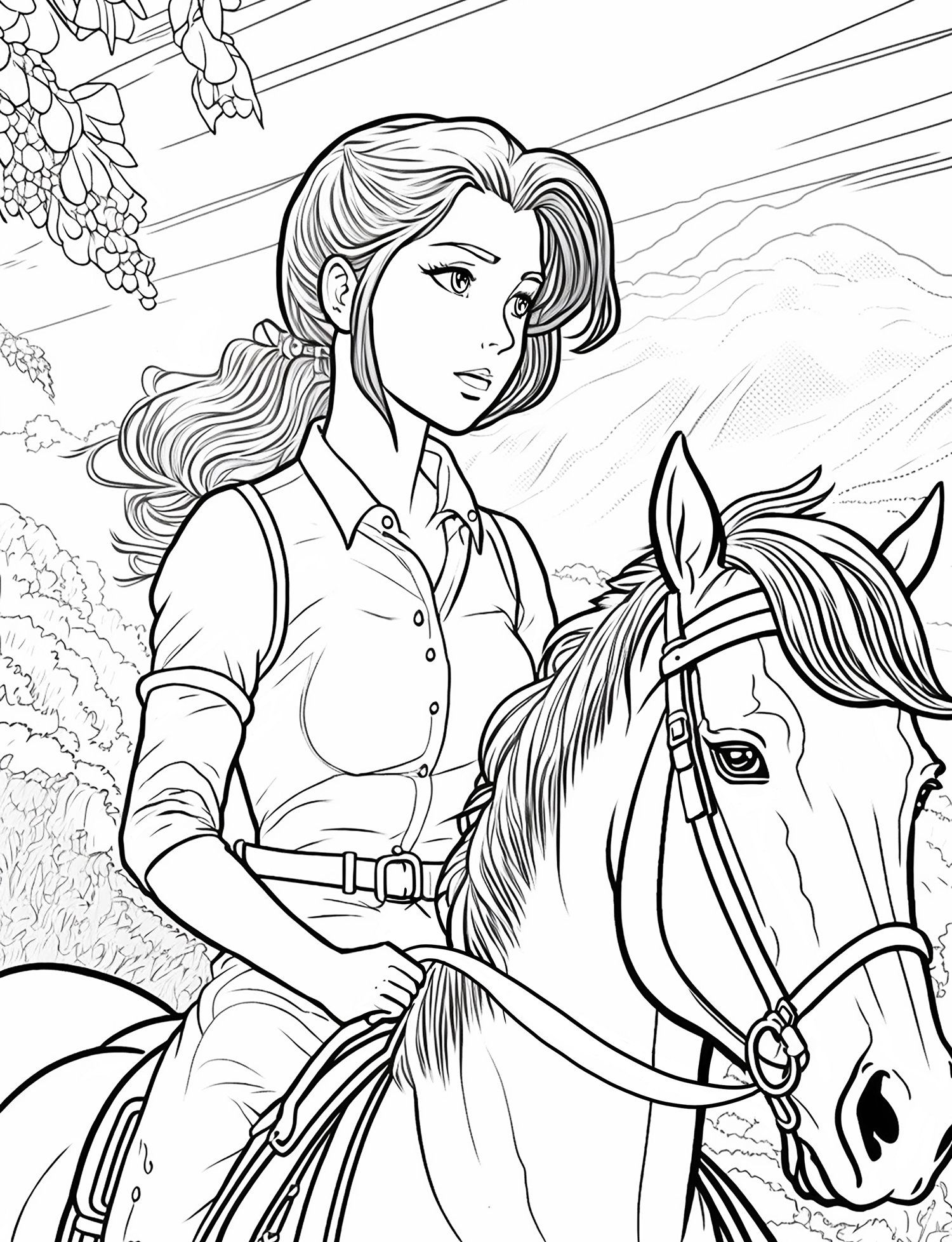 Horse riding coloring pages