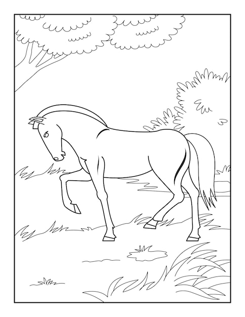 Premium vector horse coloring page for kids coloring book for relax and meditation