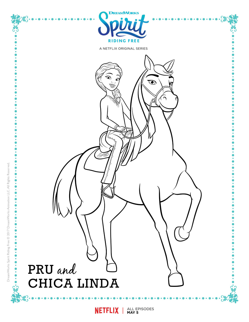 Spirit riding free pru and chica linda coloring page