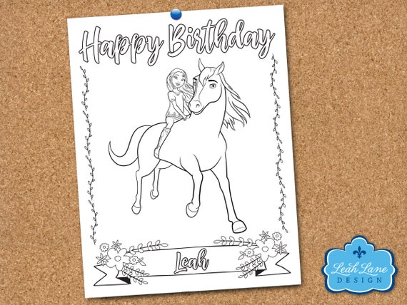 Spirit riding free girls horse party personalized printable coloring sheet coloring page color page party favor printable party game