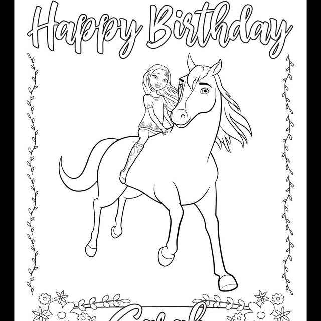 Spirit riding free girls horse party personalized printable coloring sheet coloring page color page party favor printable party game