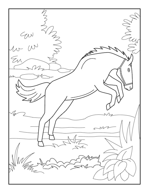 Premium vector horse coloring page for kids coloring book for relax and meditation