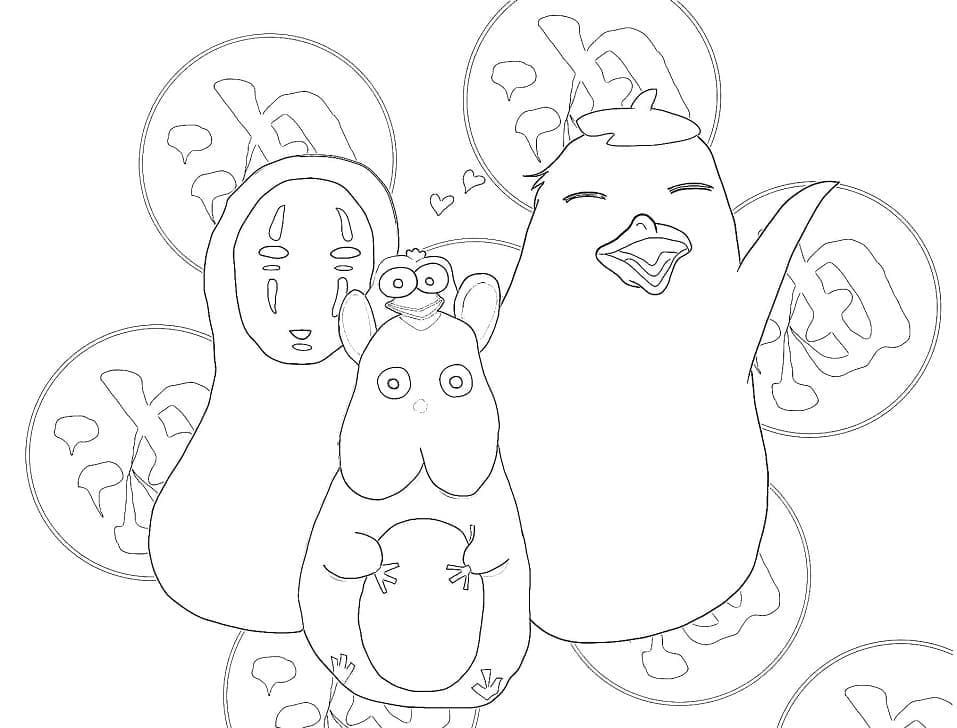 Spirited away cute characters coloring page