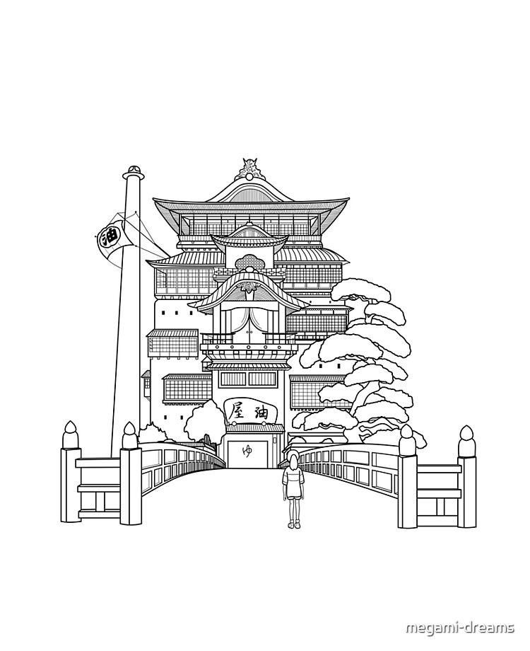 Spirited away bathhouse with chihiro but a simple line drawing ipad case skin for sale by megami