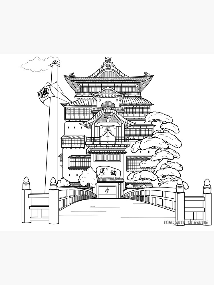 Spirited away bathhouse but a simple line drawing greeting card for sale by megami