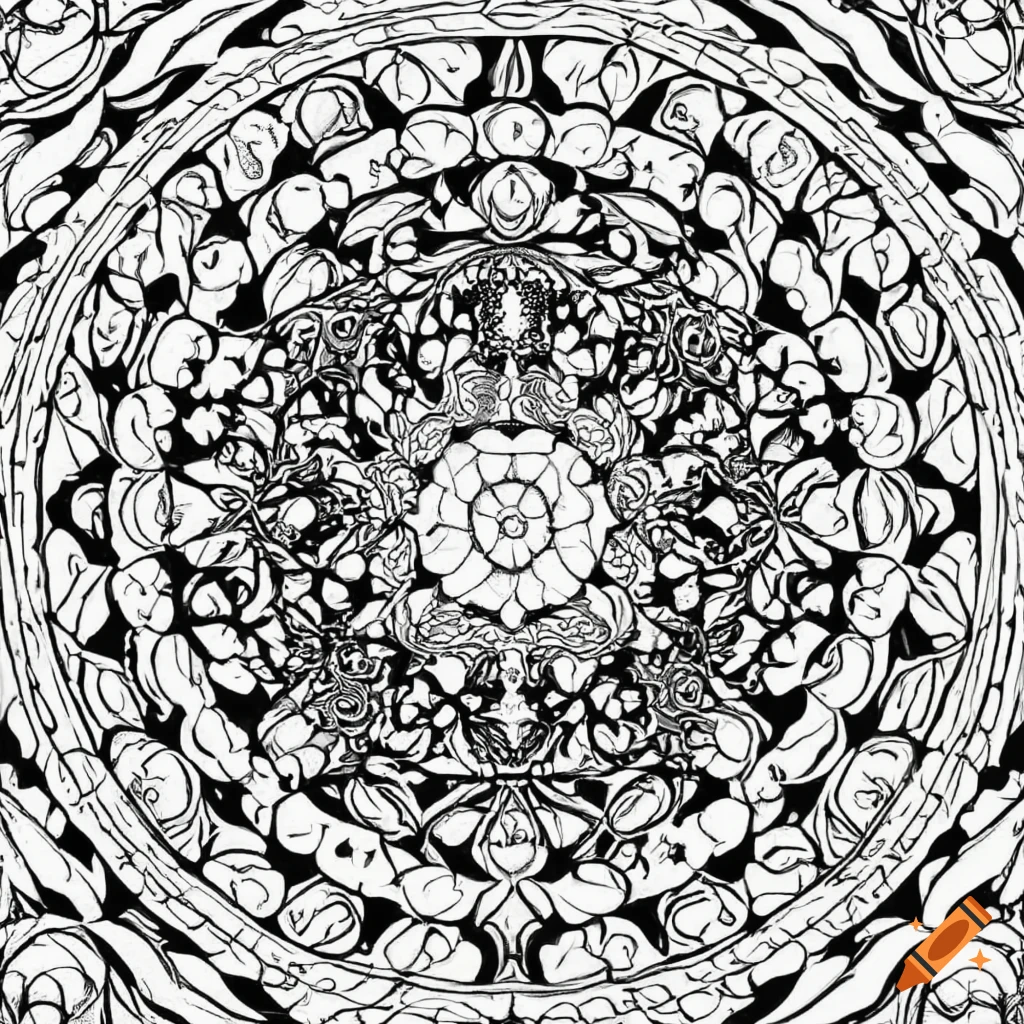 Super detailed black and white geometric spiritual coloring pages on