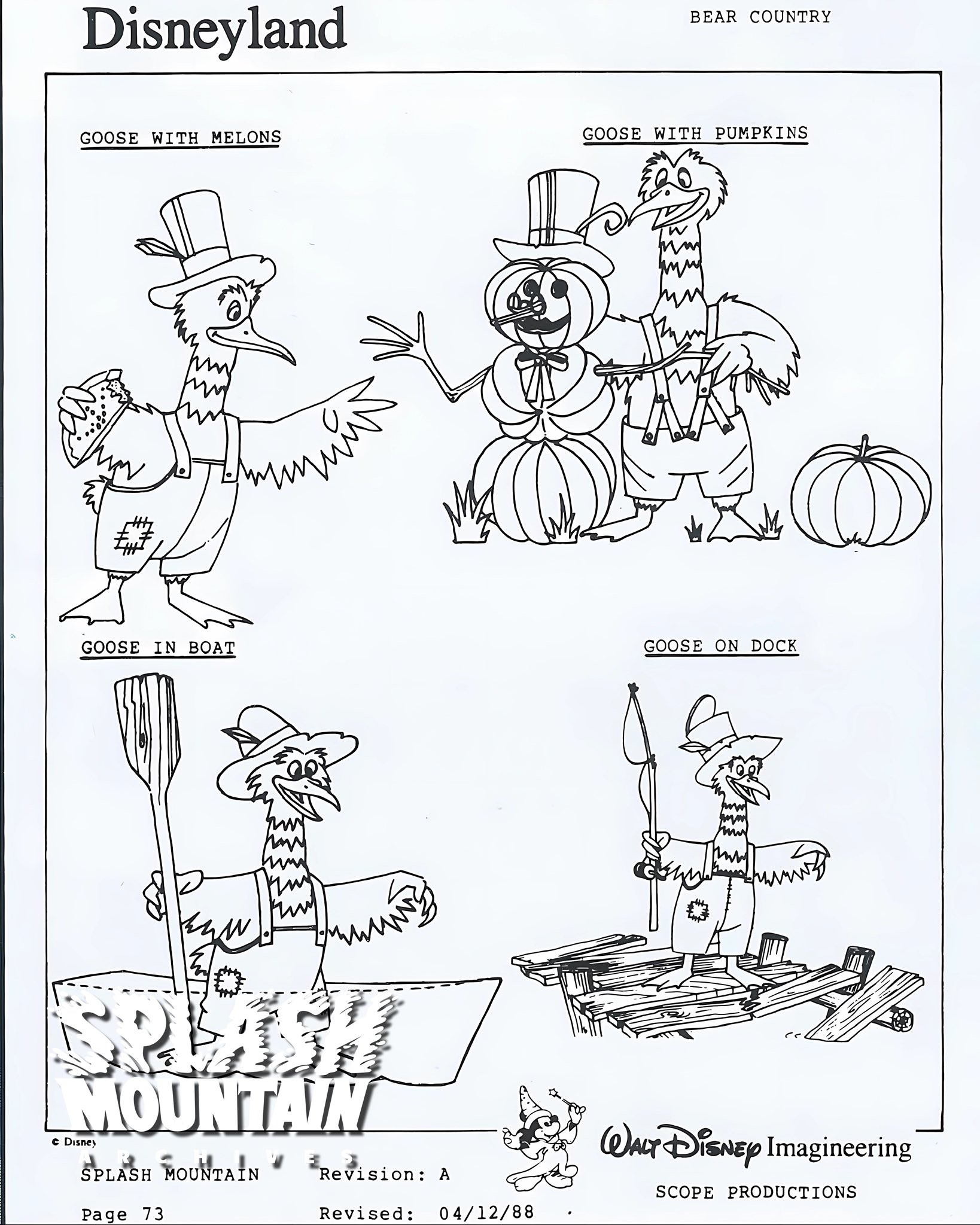 Splash mountain archives on x an imagineering model sheet for the geese in splash mountain from april what we see here is very similar to what actually ended up in the