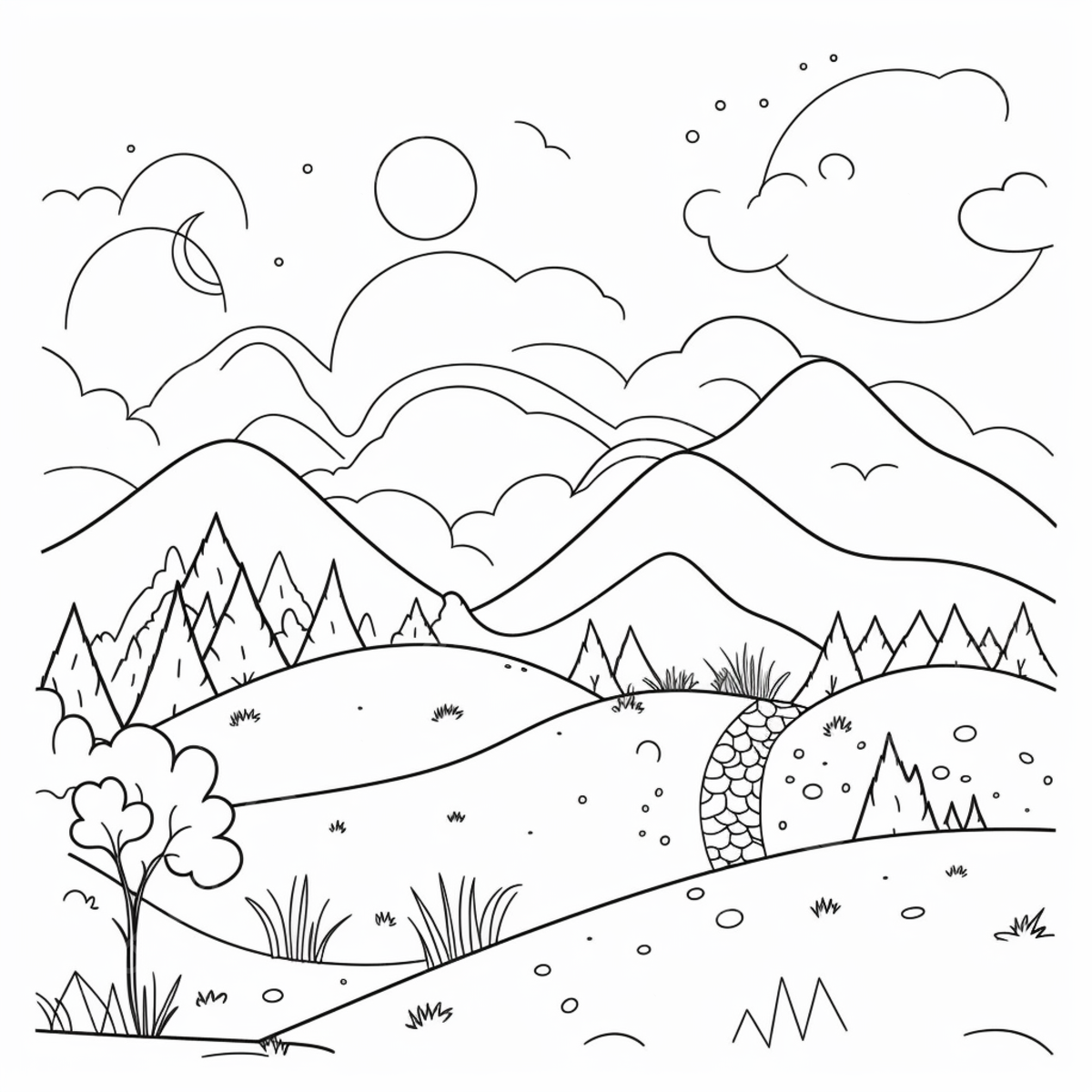 Black and white coloring page of mountains mountain drawing ring drawing color drawing png transparent image and clipart for free download