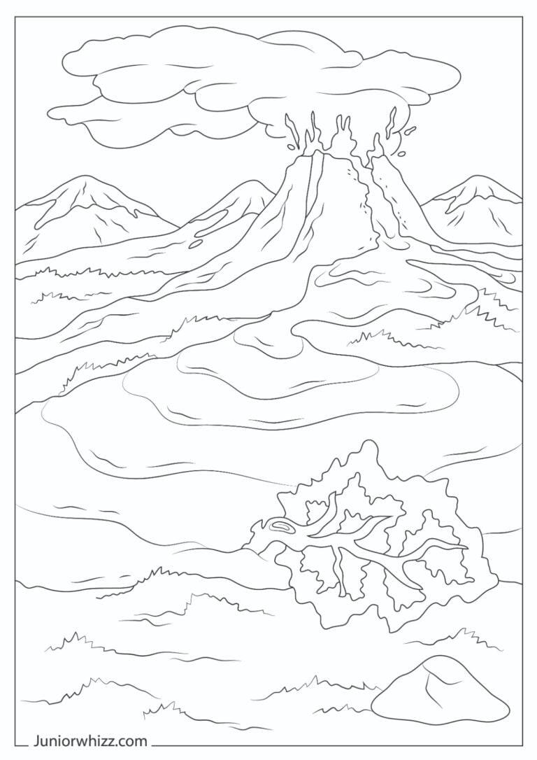 Volcano coloring pages with book printable pdfs