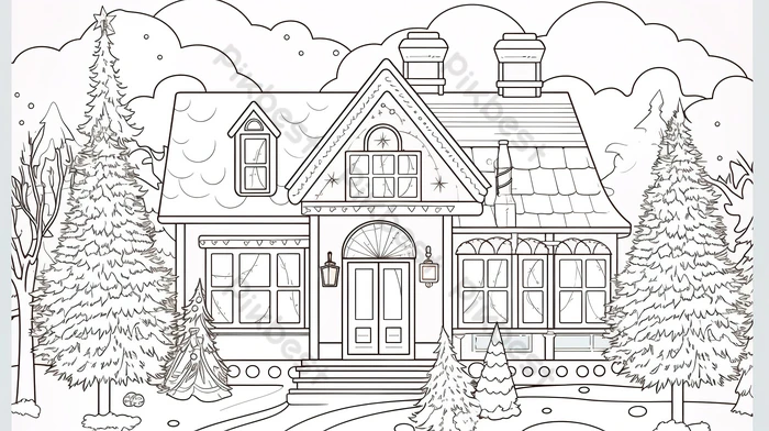 Winter house coloring page of a in backgrounds jpg free download