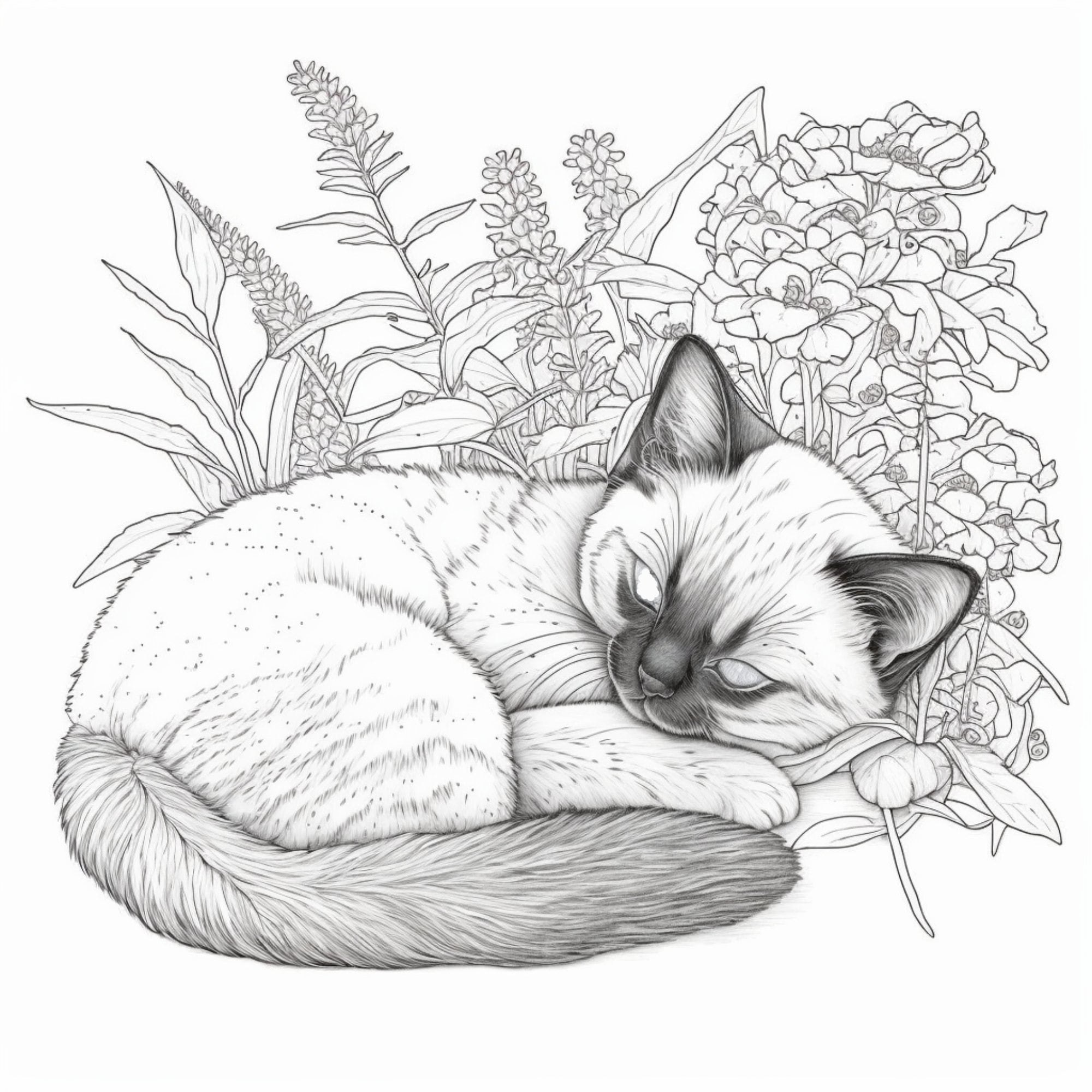 Printable sleeping kitten coloring pages for kids and adults digital download pdf