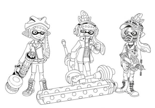 Anya mon with her squid sisters coloring page