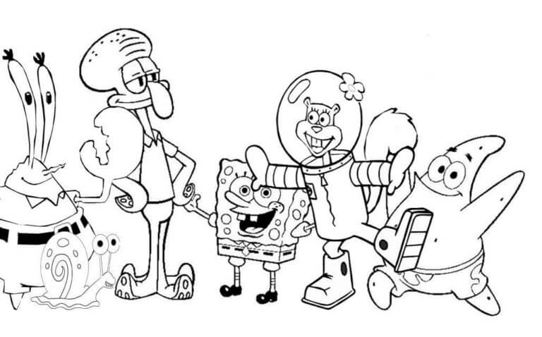 Happy sandy cheeks with friends coloring page