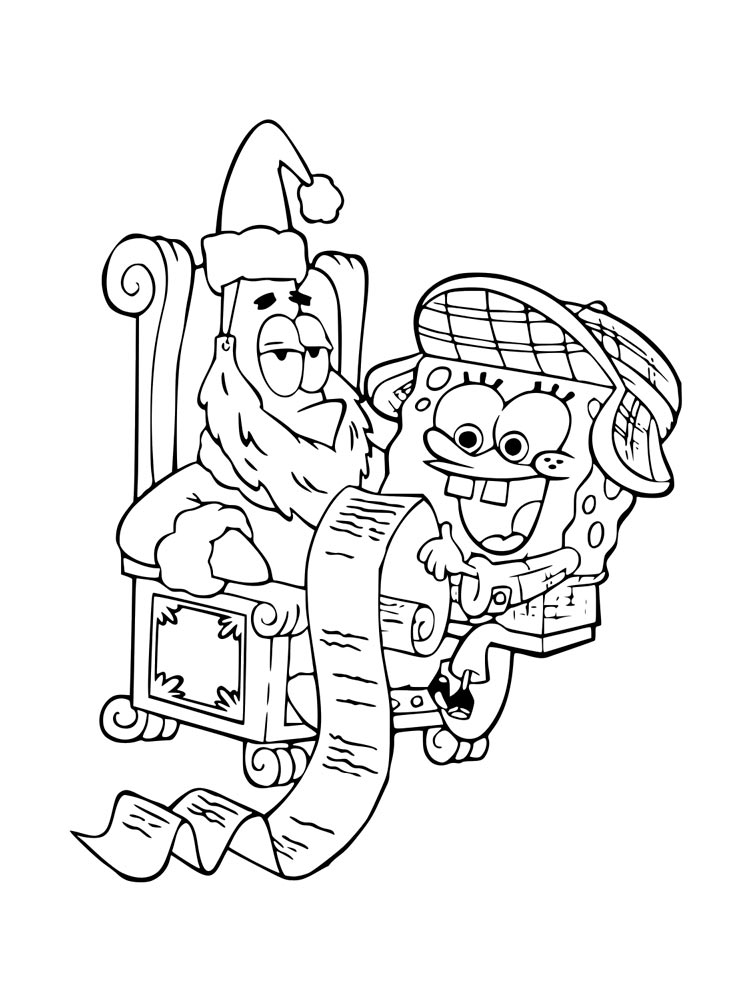 Painting of sponge bob with a gift list coloring page