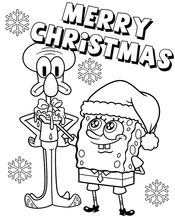 Christmas coloring page spongebob squidward
