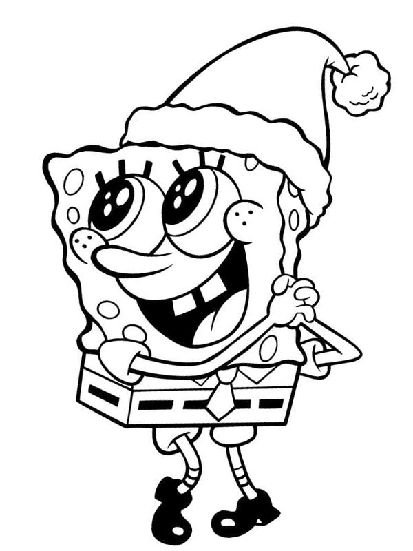 Spongebob with santa hat coloring page