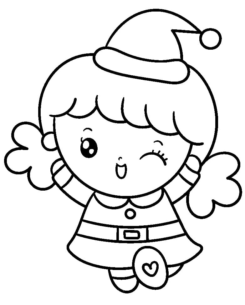 Cute christmas little girl coloring page
