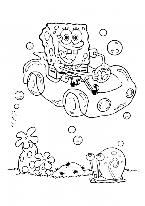 Spongebob in the car and gary coloring pages sponge bob square pants coloring pages