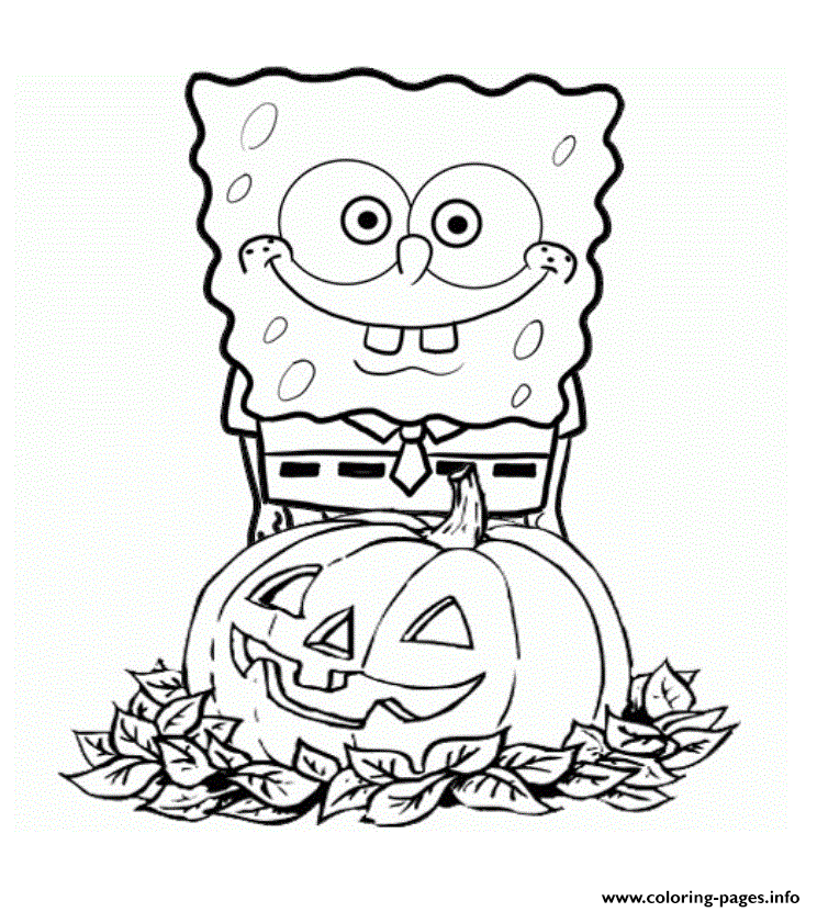 Spongebob squarepants pumpkin halloween coloring page printable