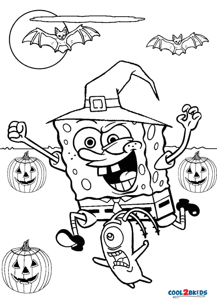 Free printable spongebob halloween coloring pages for kids