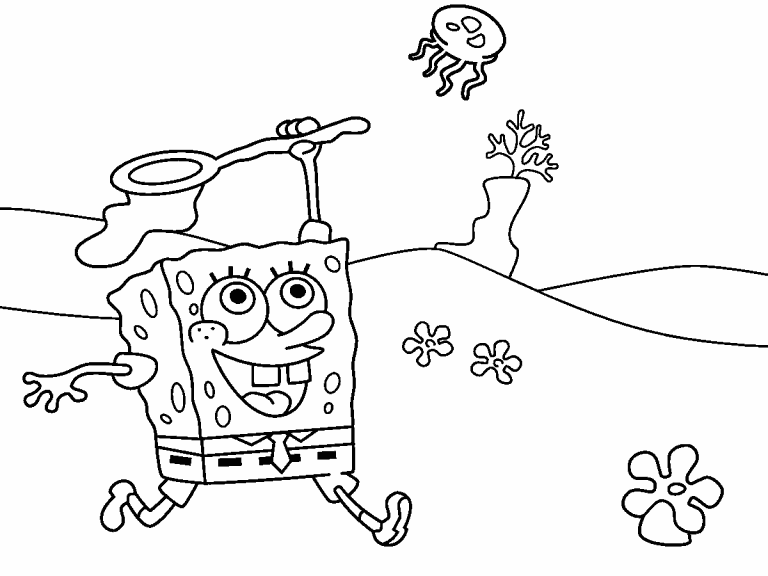 Spongebob jellyfishing coloring page