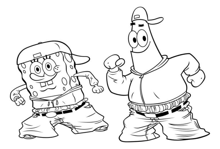 Patrick and spongebob became cool rappers coloring page